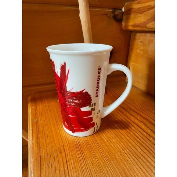Starbucks Red/Gold Abstract Holiday Tall 12 fl oz Mug - Holiday 2014 Coffee Cup - Picture 1 of 4